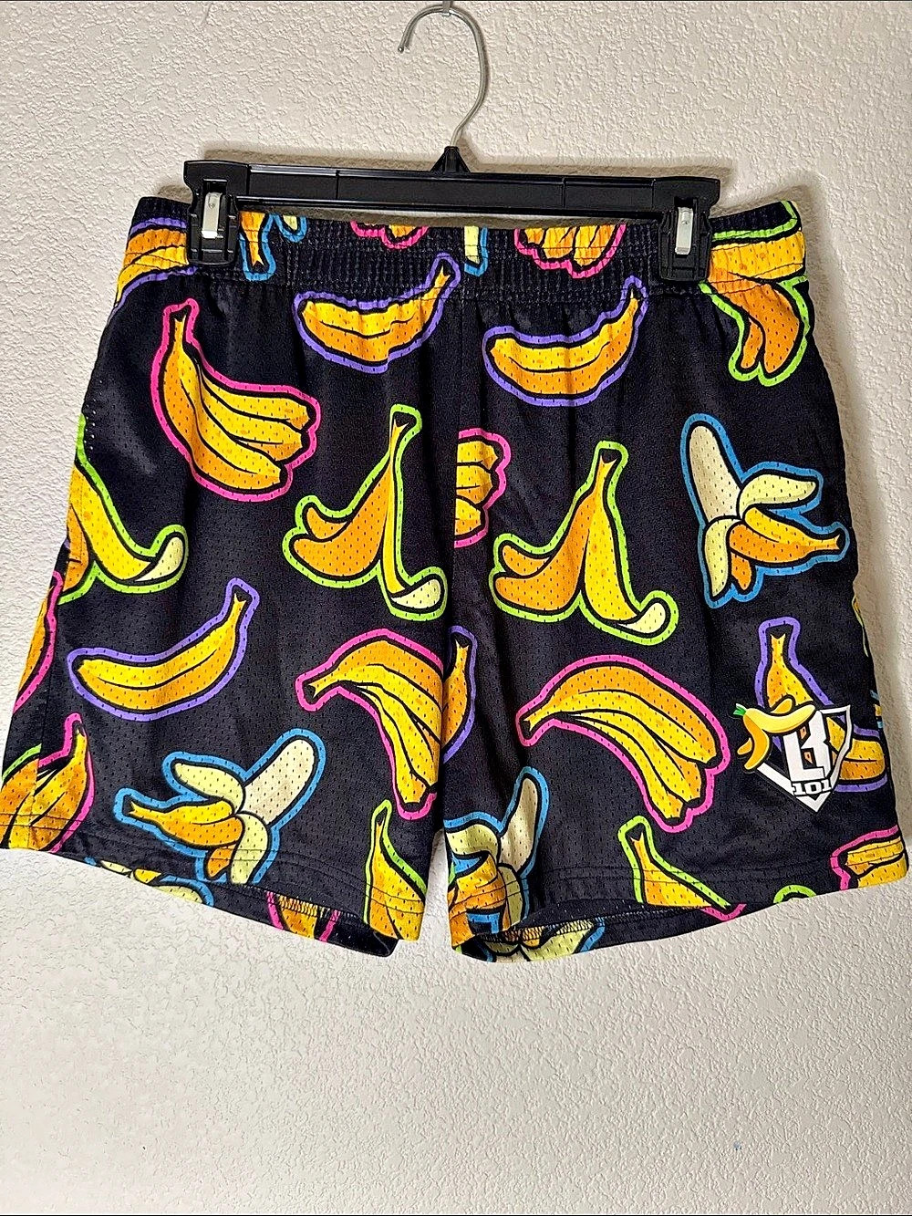 Baseball Lifestyle 101 adult M athletic shorts - black with neon banana
